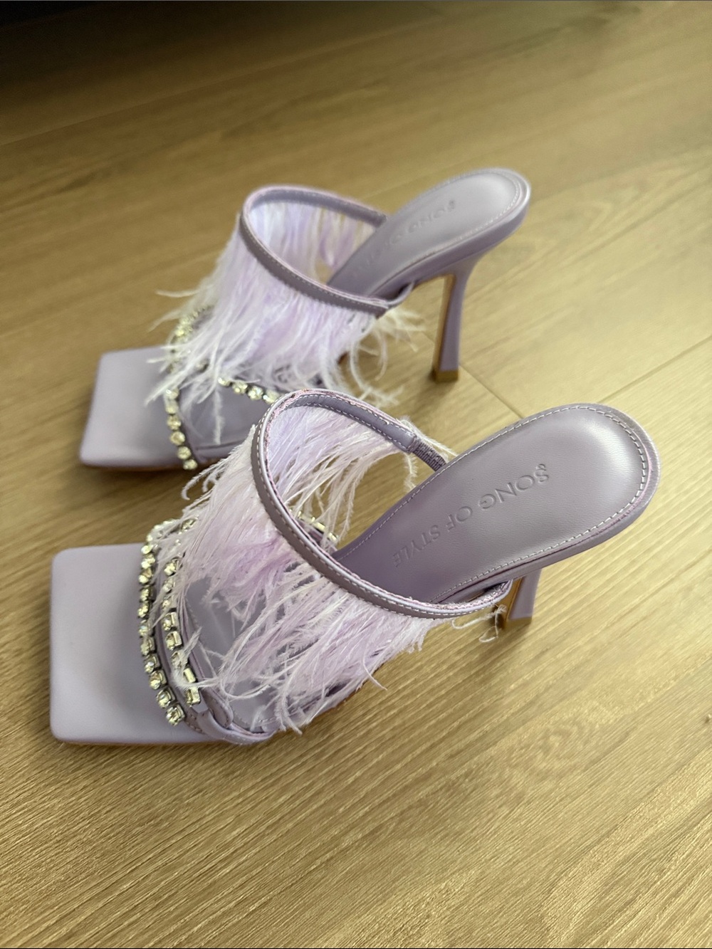 Song of Style Lavender Feather & Crystal Slide Mules - Picture 3 of 7